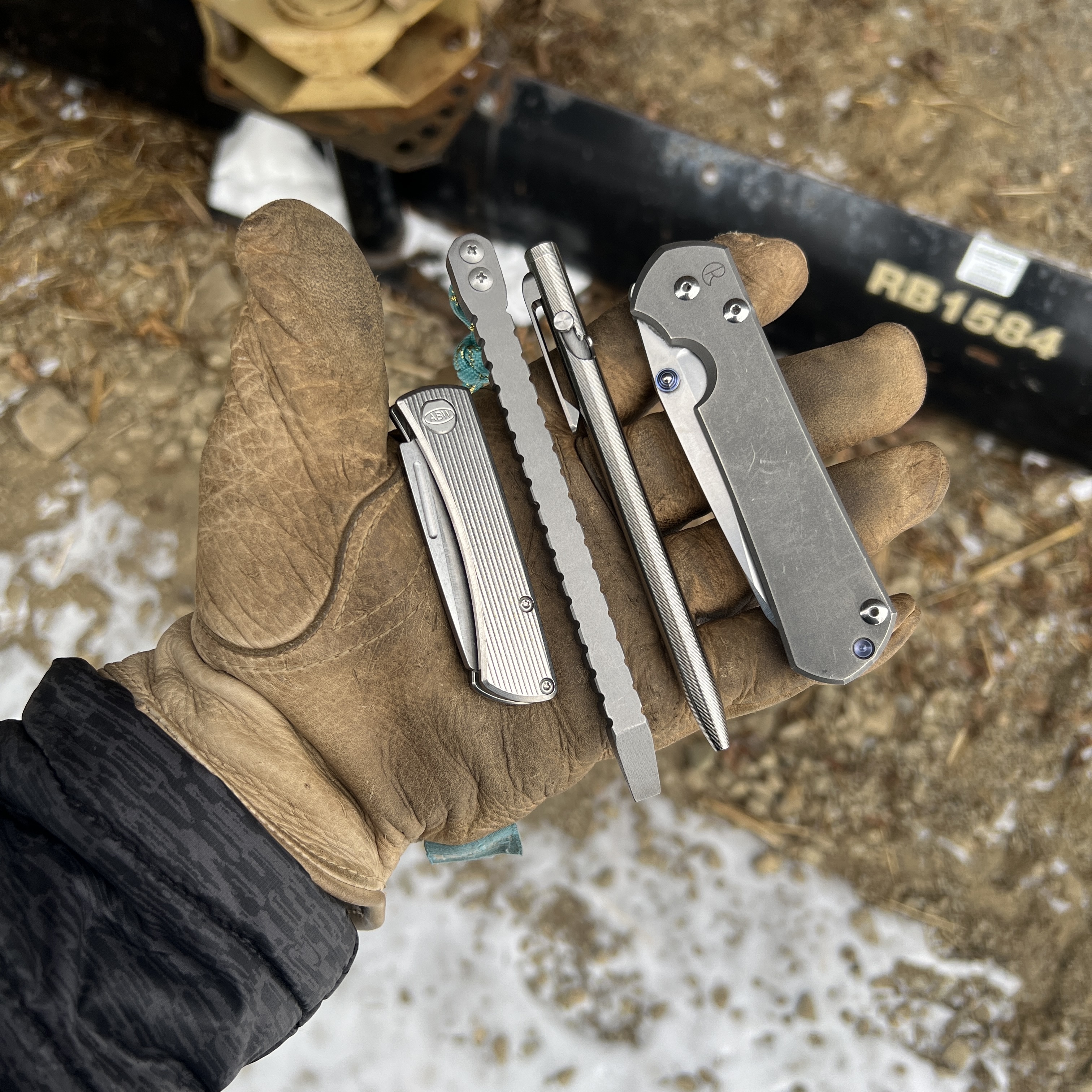Tactile Turn Bolt Action Pen Titanium Slim Standard, Chris Reeve Sebenza 31, Teale Designs Ti Pen Pry, American Bladeworks Slipjoint